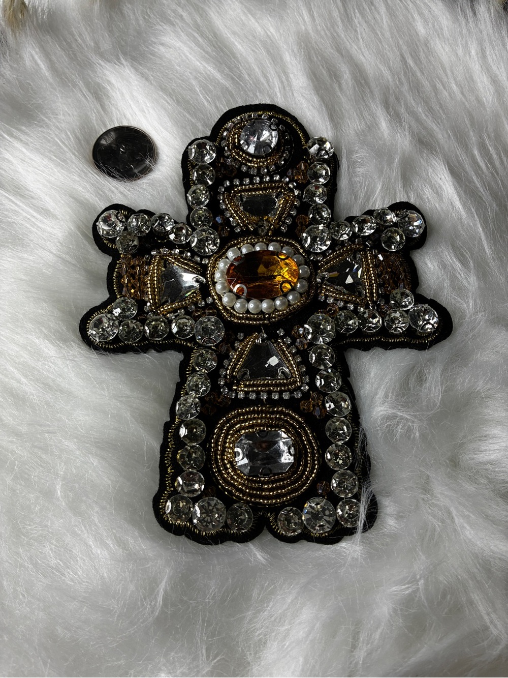 Embellished Cross Pactch with Amber Center Stone